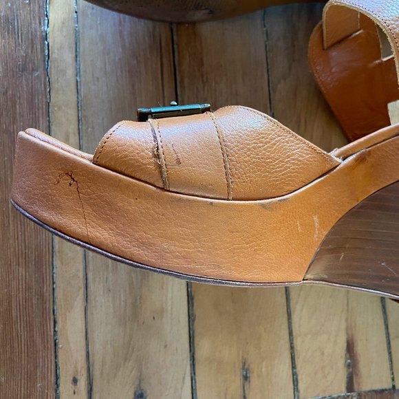 Via Spiga Italian Wedge Leather Sandal Heels - Picture 11 of 15